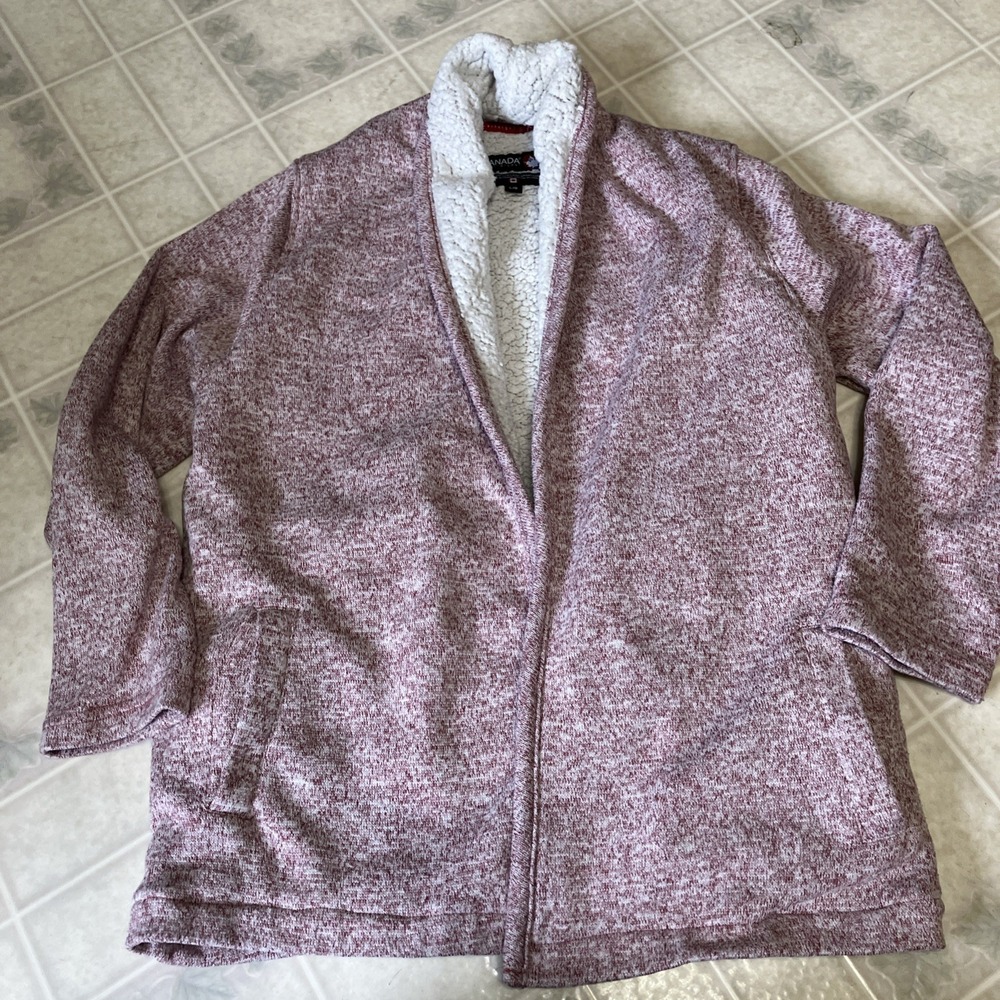 Canada Weather Gear Sz L Sherpa Lined Cardigan Open Sweater Warm Heathered EUC